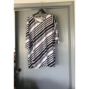 Anthony Richards Womens Tunic Size Large Black White Striped 3/4 Sleeve Top